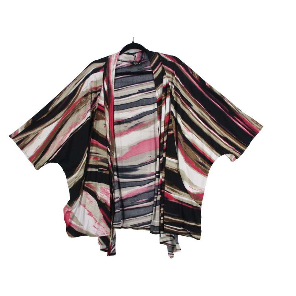 Maggie Barnes Womens Plus Size Kimono Cardigan 3X Multicolor Brushstroke Print